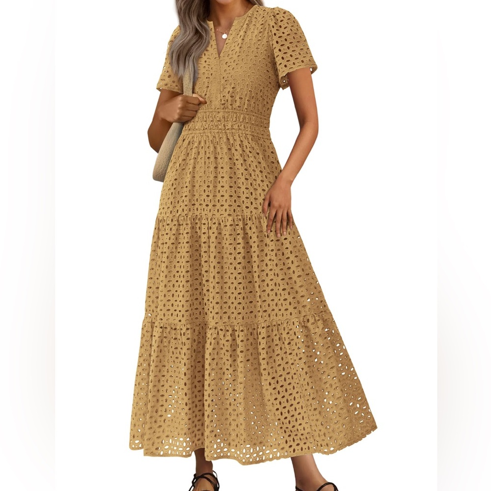 Elegant Tan Eyelet Dress